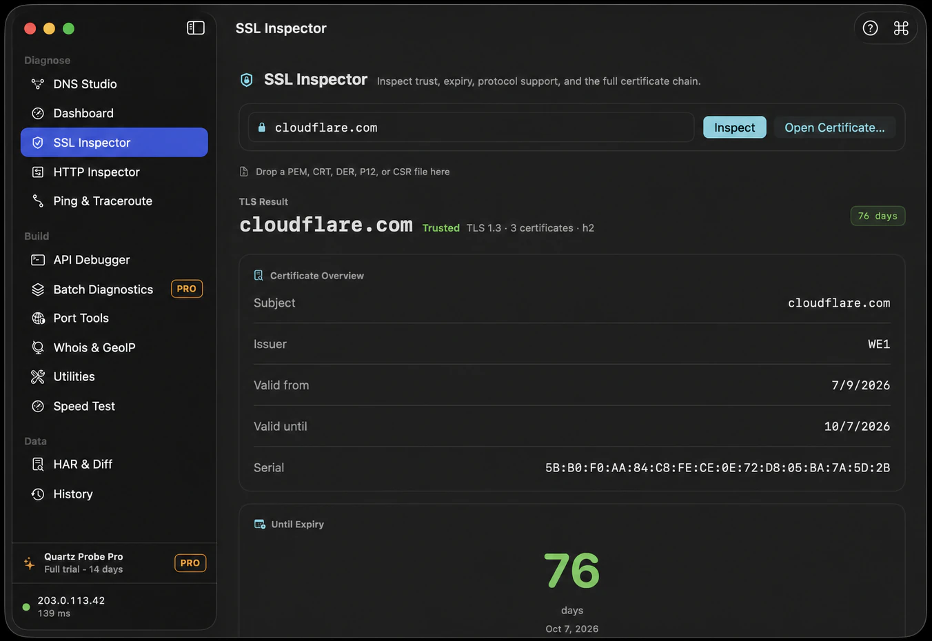 Quartz Probe SSL Inspector screenshot